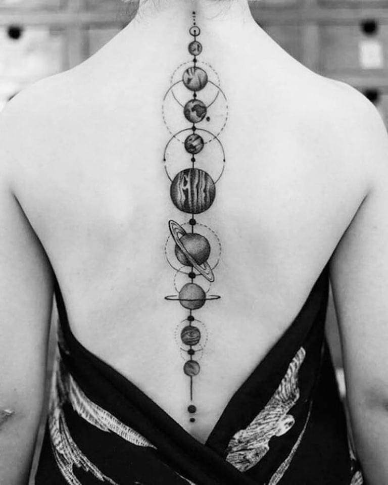 Aligner les planètes dans le dos avec un tatouage